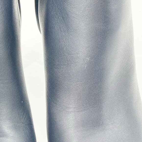 Chanel EU 38 Navy Leather Ankle Boots Patent Cap Toe Chain Platform Booties - Picture 9 of 14